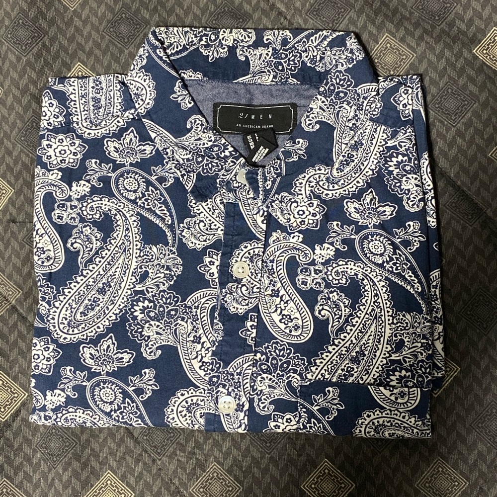 Blue Floral Abstract Patten Button Up